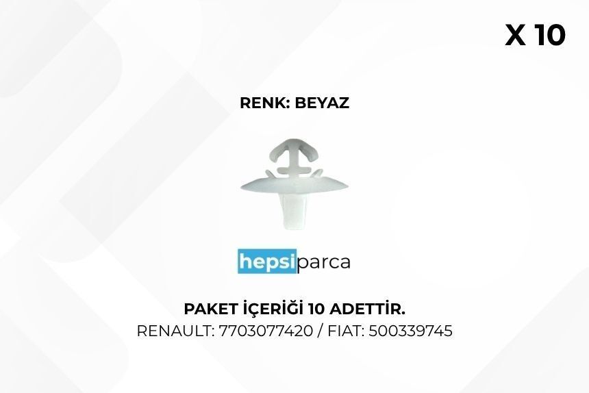 Star 0002 Beyaz Renk Klips Kaplama Renault 7703077420 Fiat 500339745 Iveco Daily 10lu Paket
