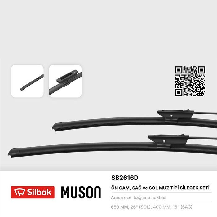 Silbak SB2616D C3 II Laguna III Silecek Süpürge Takımı Ön Muz Tip