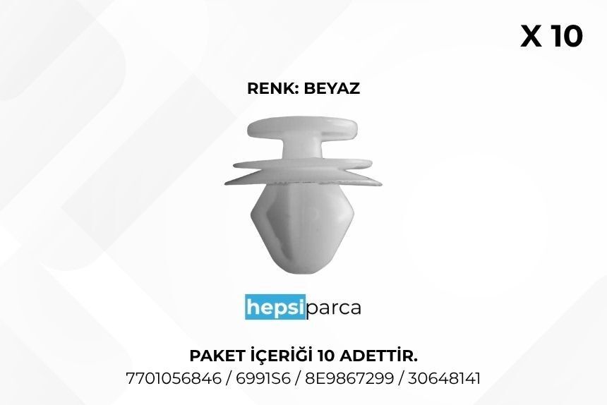 Star 3384 Klips Kapı Krem 7701056846 Renault Peugeot 6991S6 VW 8E9867299 Volvo 30648141 10lu Paket