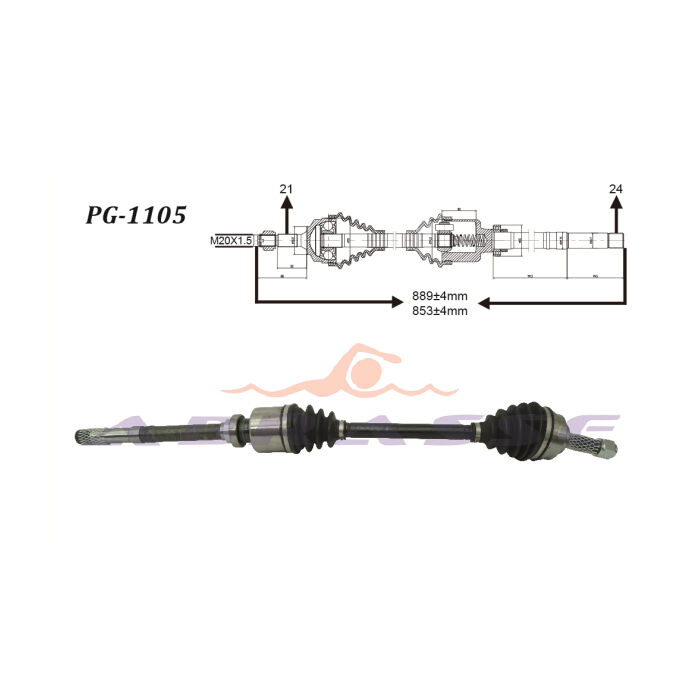 Abrasse PG-1105 Citroen C3 1.4HDi 02-09 DV4 BE 02>08 Komple Aks Sağ 854mm