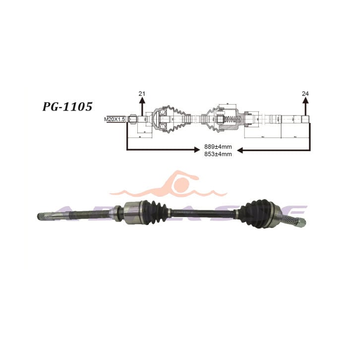 Abrasse PG-1105 Citroen C3 1.4HDi 02-09 DV4 BE 02>08 Komple Aks Sağ 854mm
