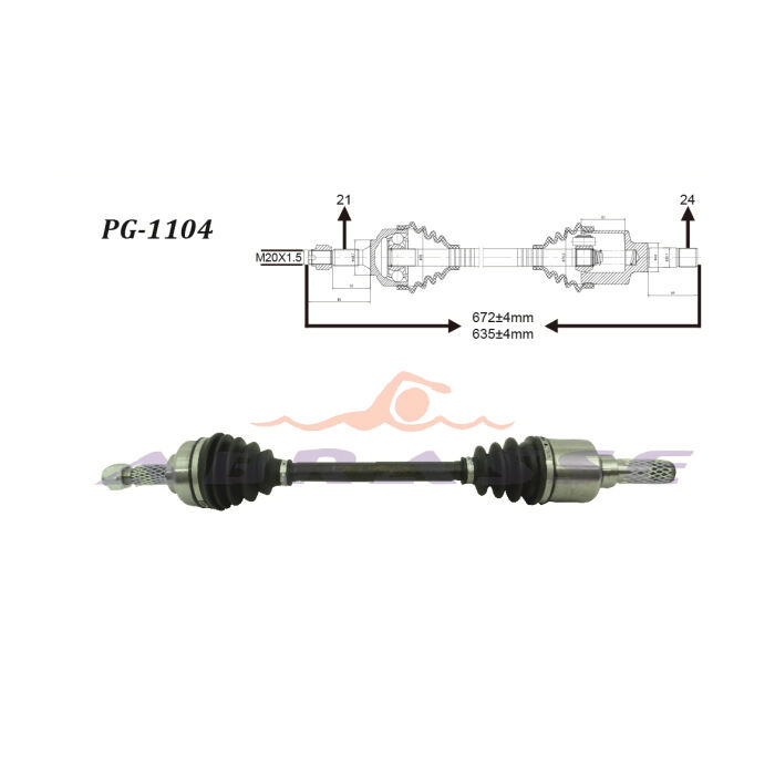 Abrasse PG-1104 Citroen C3 1.4HDi DV4 BE 02>09 Komple Aks Sol 633mm
