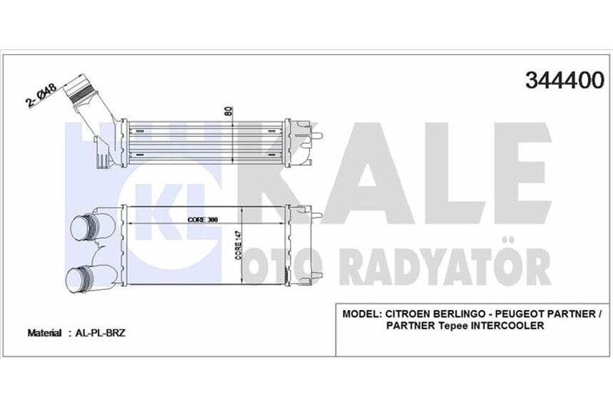 Kale 344400 Turbo Radyatörü Peugeot Partner Citroen Berlingo 1.6 HDi 0384L9